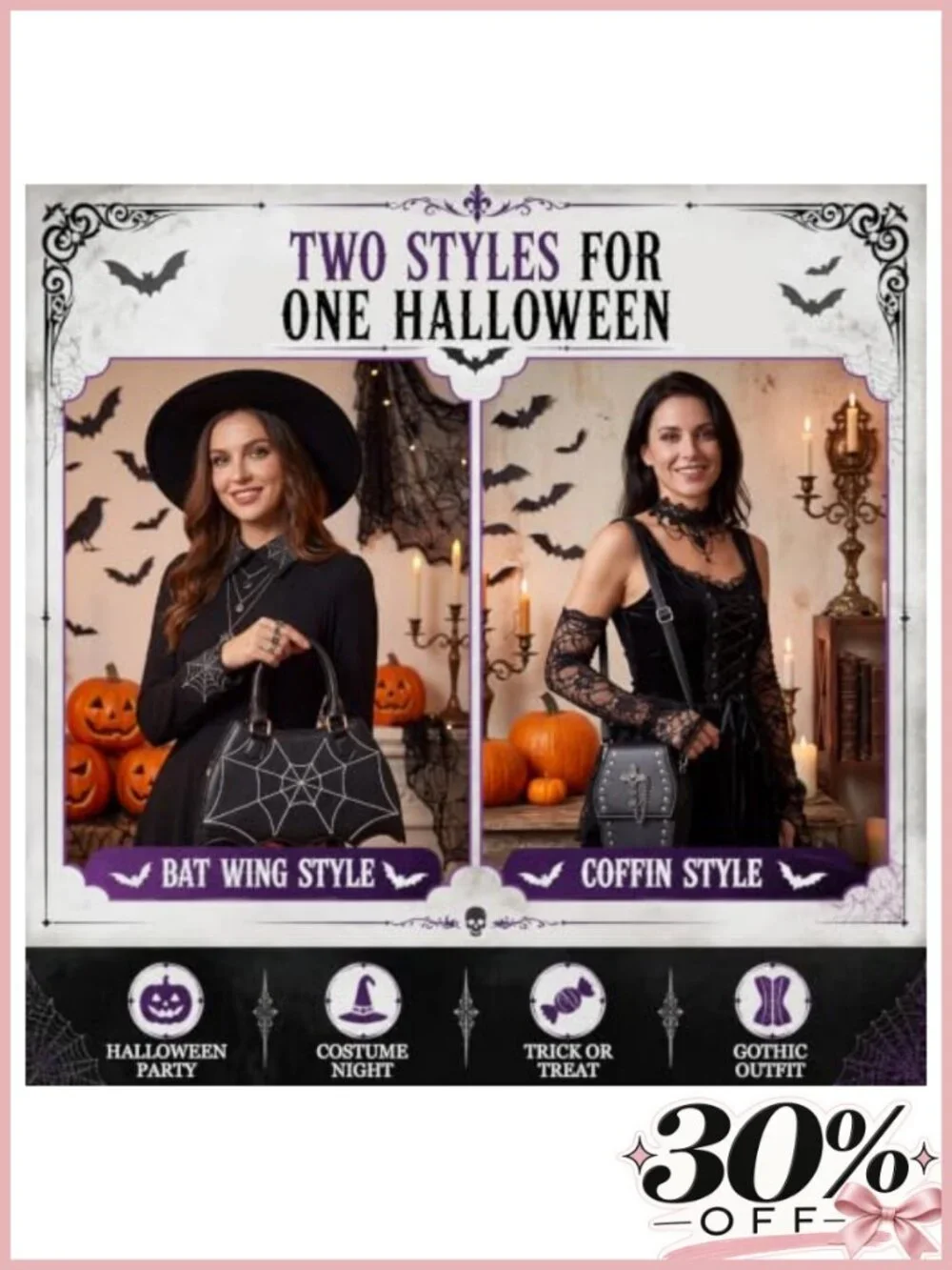 Halloween Purse Set 2 Pack Women's Gift PU Leather Bat Backpack Crossbody